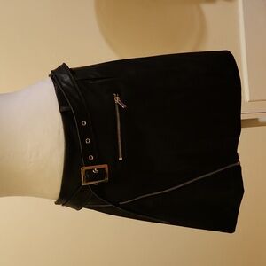 Faux leather miniskirt, pull tie ink tshirt,terry sweatshirt,tweed dress all S L